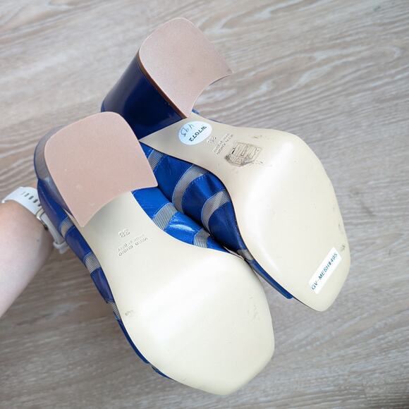 NWOT Giampaolo Viozzi Blue Mesh Cutout Open Toe Mule Leather Shoes, size EU 38 - Picture 6 of 8